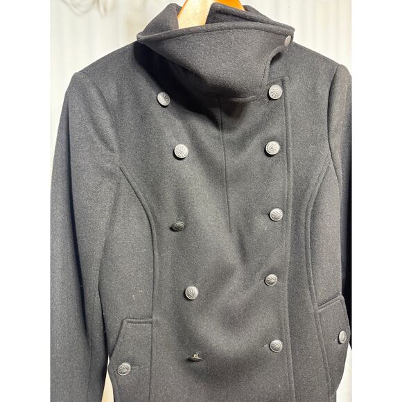 Rag & Bone Wool Leather Peacoat Black Structured Peacoat Size M Made In USA - Picture 1 of 12